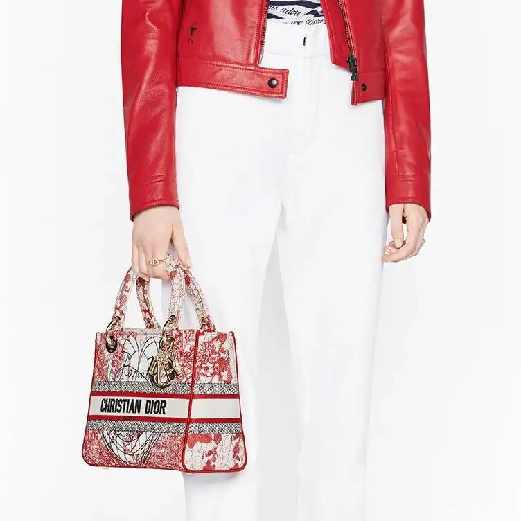 Cheap Dioramour Motif D-Royaume Lady d'Amour Canvas Red Medium White D-lite Bag 0616 Luxury